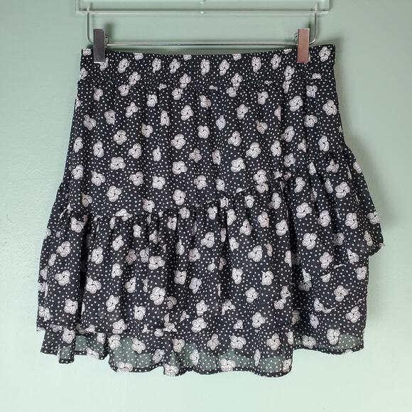 Ann Taylor Womens Black White Floral Dot Flounce Mini Skirt Size Medium - Picture 1 of 5